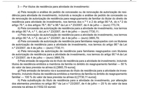 葡萄牙投资移民黄金卡更新费用将发生改动