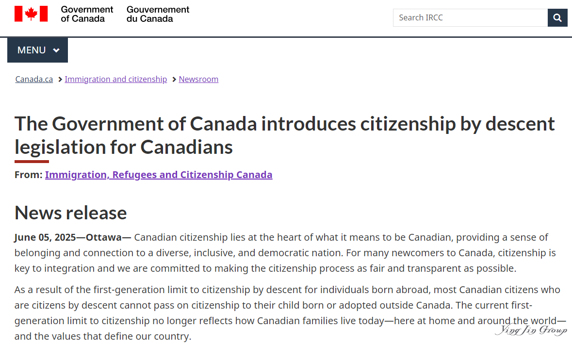 加拿大将扩大海外出生公民的血统公民权
