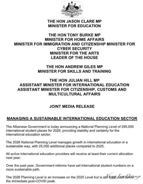 2026年澳大利亚国际学生名额29.5万