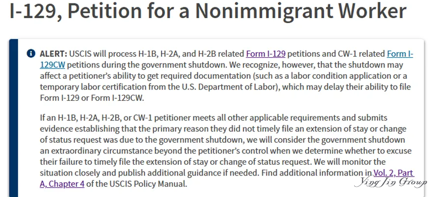 美国政府停摆期间，各类工签申请仍可正常递交