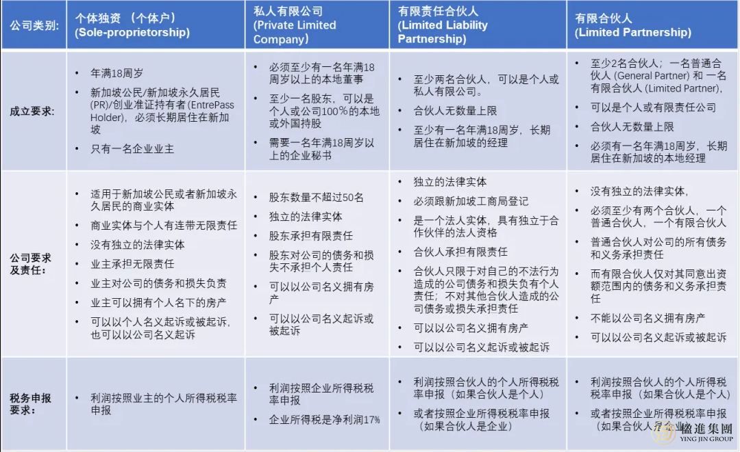 新加坡的公司四大类别